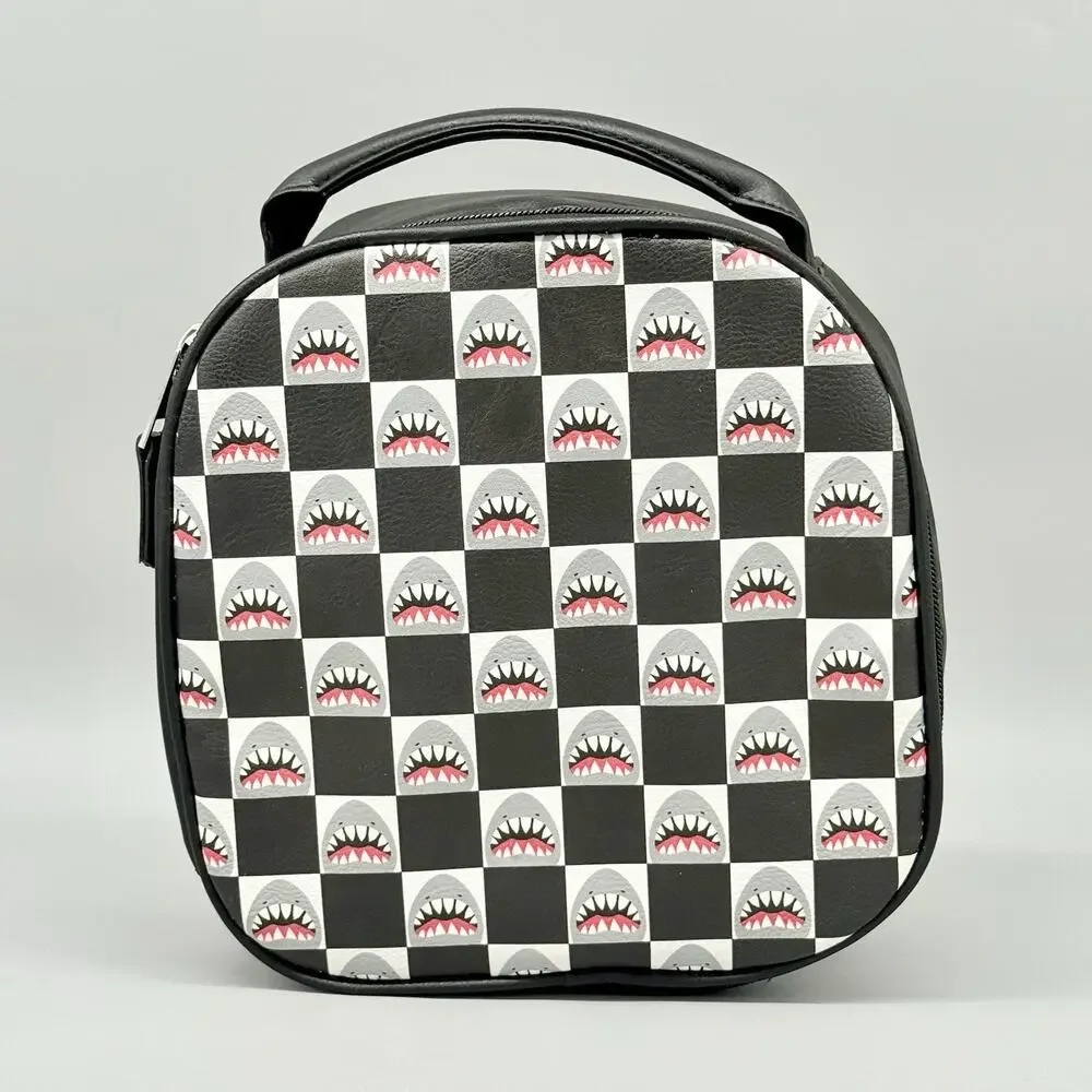 Captain Owens OMG Black Checkerboard Shark Head Insulated Zip Lunch Box
